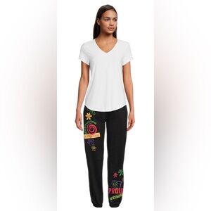 ModernLux Juniors XL(15/17) Black Joggers Colorful Graphic Designs Elastic Waist